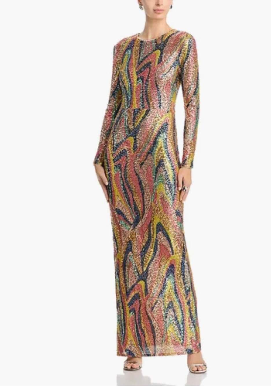 AQUA x Salvatore Rizza Sequin Swirl Maxi Dress